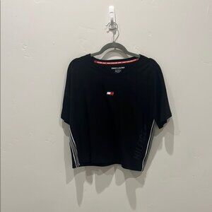 Tommy Hilfiger Black Tee with Logo and Stripes